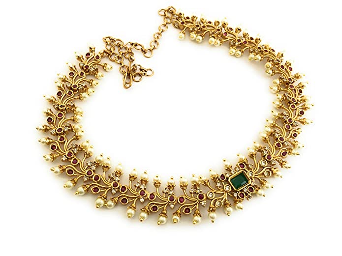 Sasitrends Traditional Gold Plated AD Stone Studded Designer Full Leaf Neck Choker Jewellery Set