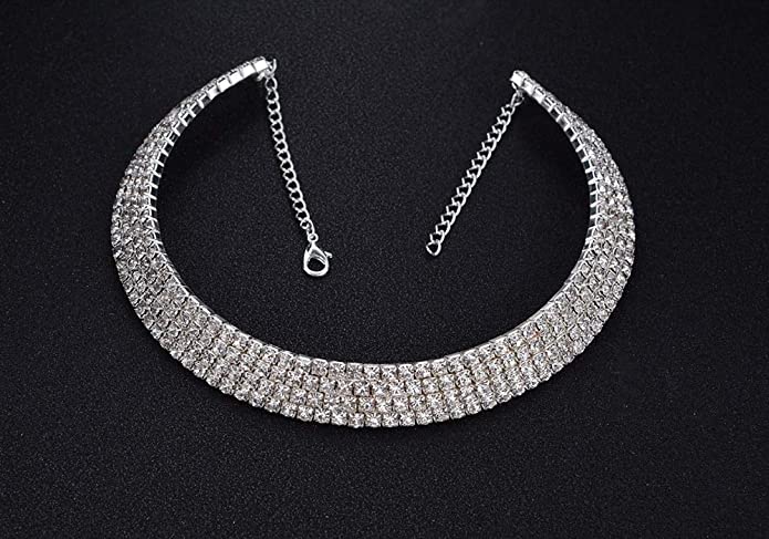 YouBella Jewellery Sets for Women Silver Crystal Rhinestone Choker Necklace