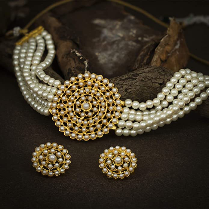 Sukkhi Adorable Gold Plated Pearl Choker Necklace Set