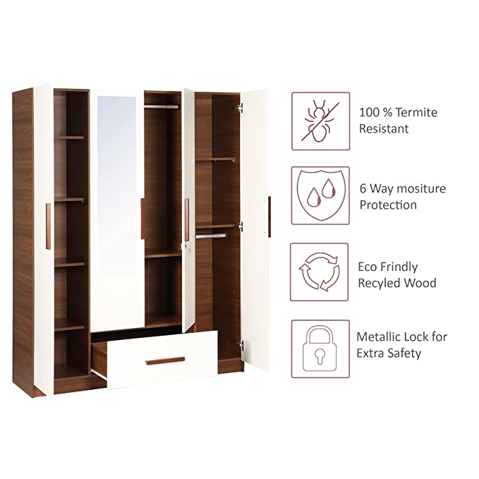 Trevi Ozone Engineered Wood 4 Door Wardrobe with Drawer 