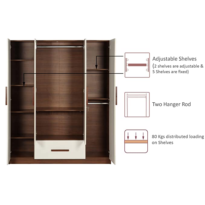 Trevi Ozone Engineered Wood 4 Door Wardrobe with Drawer 