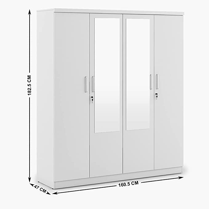 Home Centre Helios Reynan White Engineered Wood 4-Door Wardrobe with Mirror