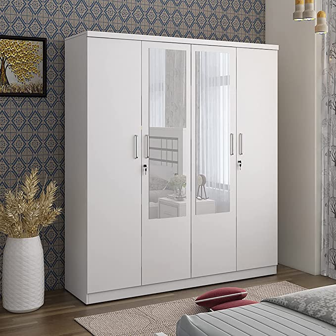 Home Centre Helios Reynan White Engineered Wood 4-Door Wardrobe with Mirror