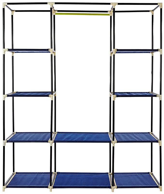 Solimo 3-Door Foldable Wardrobe, 10 Racks, Blue 